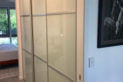 3 Door Split Panrel Soft White Glass Set with Clear Anodised Frames