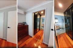 Black Glass Sliding Robe Doors and SuperWhite Glass Entrance door
