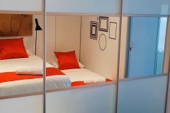 Split Panel Soft White Glass and Mirror Room Dividing Sliding Robe Door Set